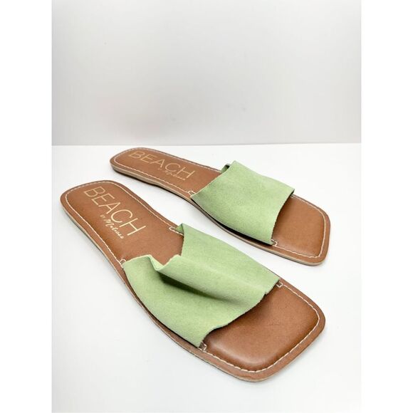 Matisse Beach Sandals Womens Size 11 Green Suede Open Square Toe Bali Slide - Picture 4 of 8